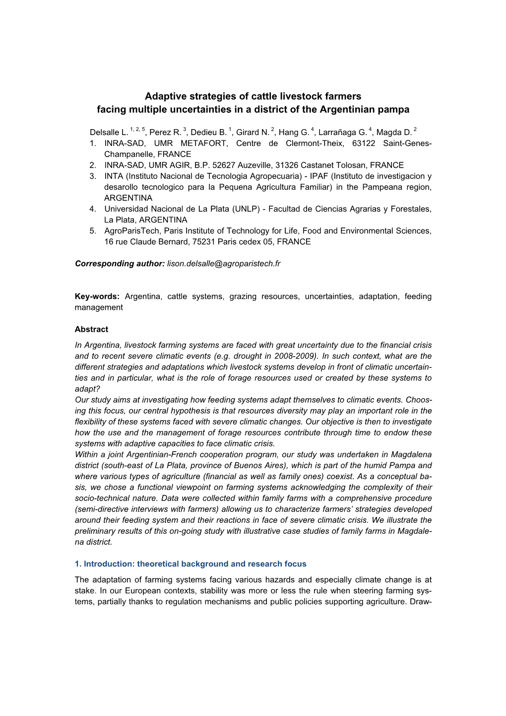 Adaptive Strategies of Cattle Livestock Farmers Facing Multiple Uncertainties in a District of the Argentinian Pampa