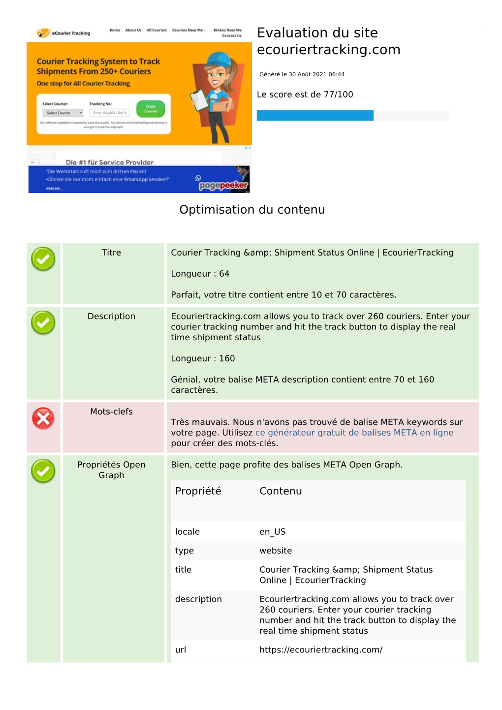 Evaluation Du Site Ecouriertracking.Com