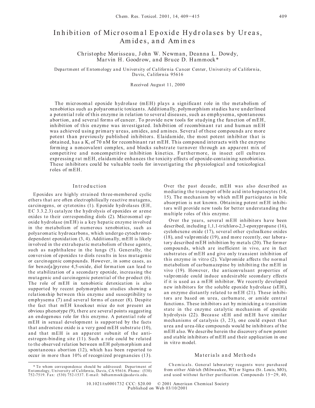 Inhibition of Microsomal Epoxide Hydrolases by Ureas, Amides, and Amines