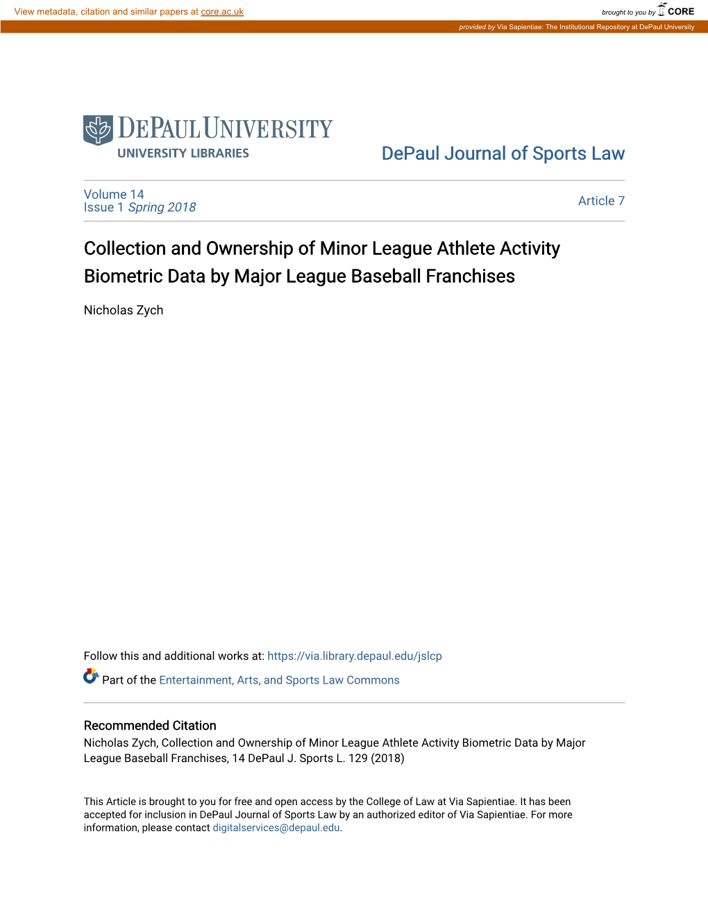 Collection and Ownership of Minor League Athlete Activity Biometric Data by Major League Baseball Franchises