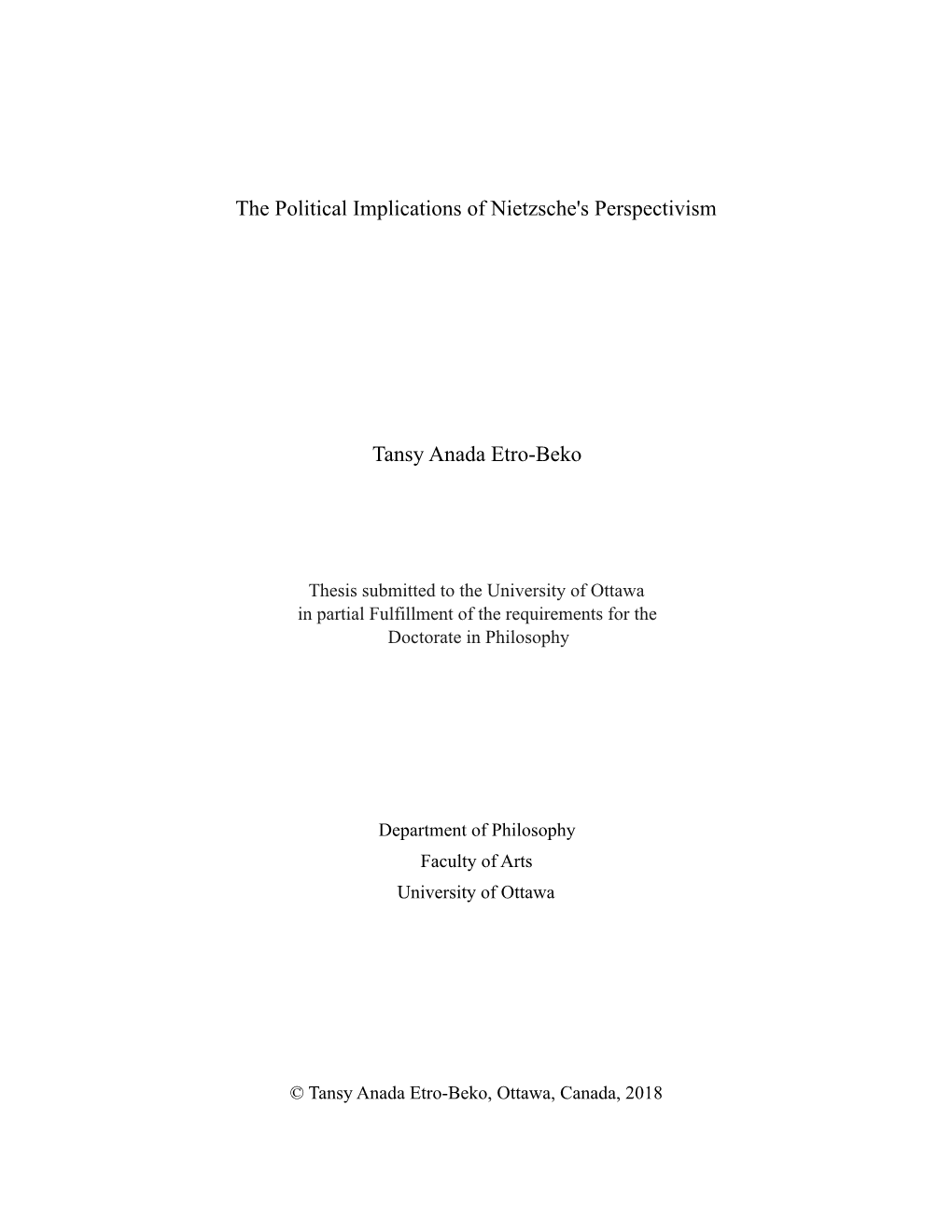 The Political Implications of Nietzsche's Perspectivism Tansy