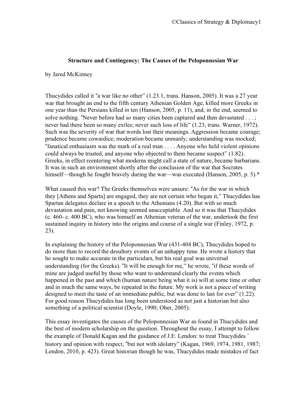 The Causes of the Peloponnesian War by Jared Mckinney