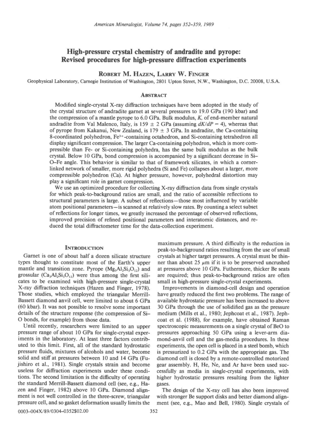 High-Pressure Crystal Chemistry of Andradite and Pyrope: Revised