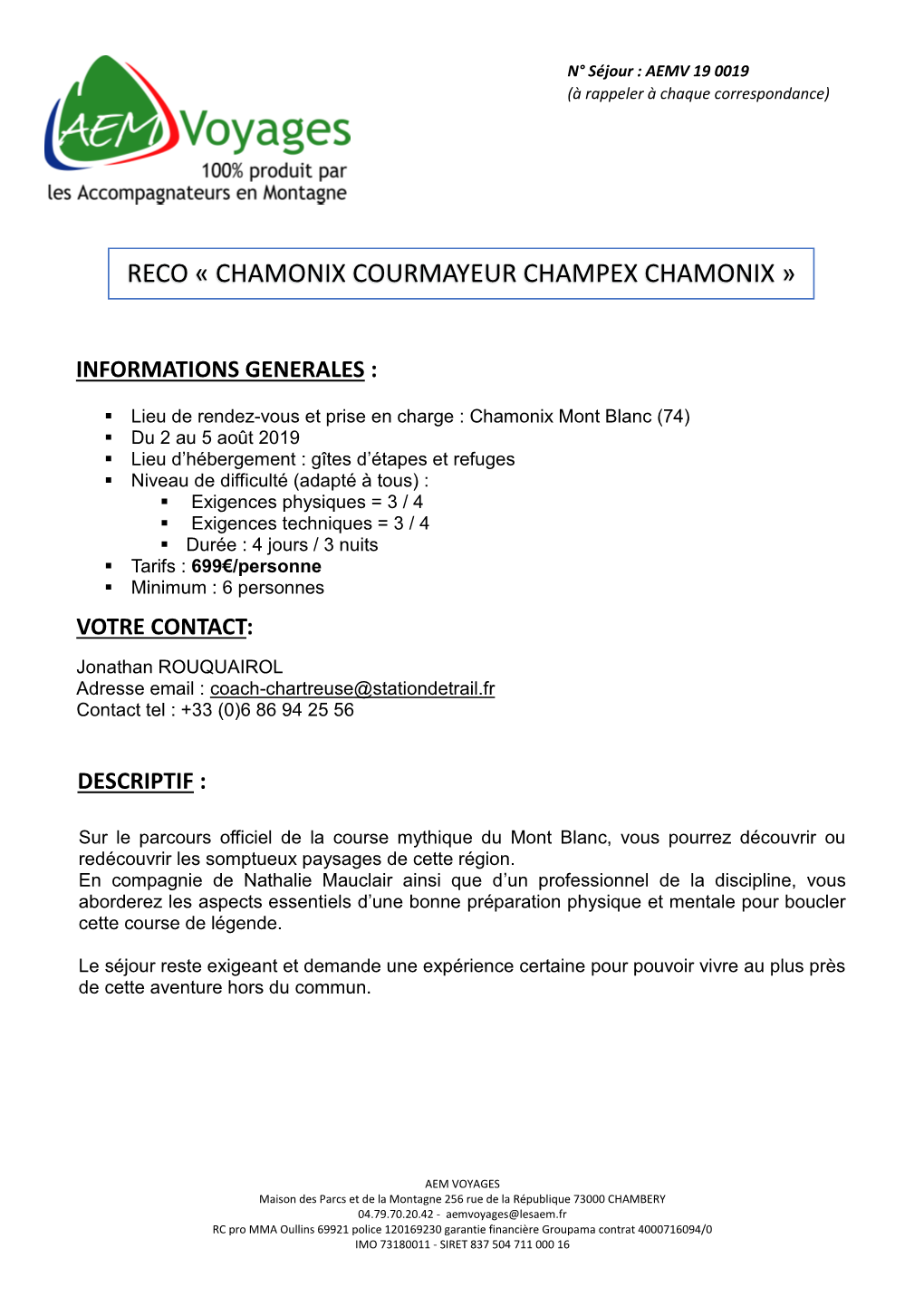 Reco « Chamonix Courmayeur Champex Chamonix »
