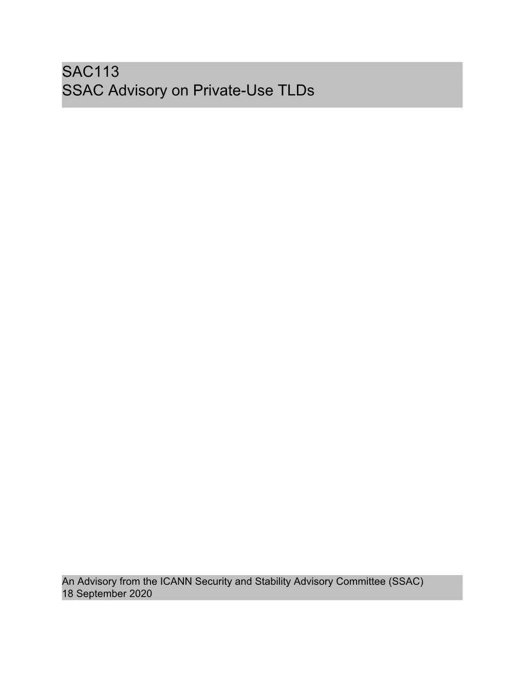 SAC113 SSAC Advisory on Private-Use Tlds