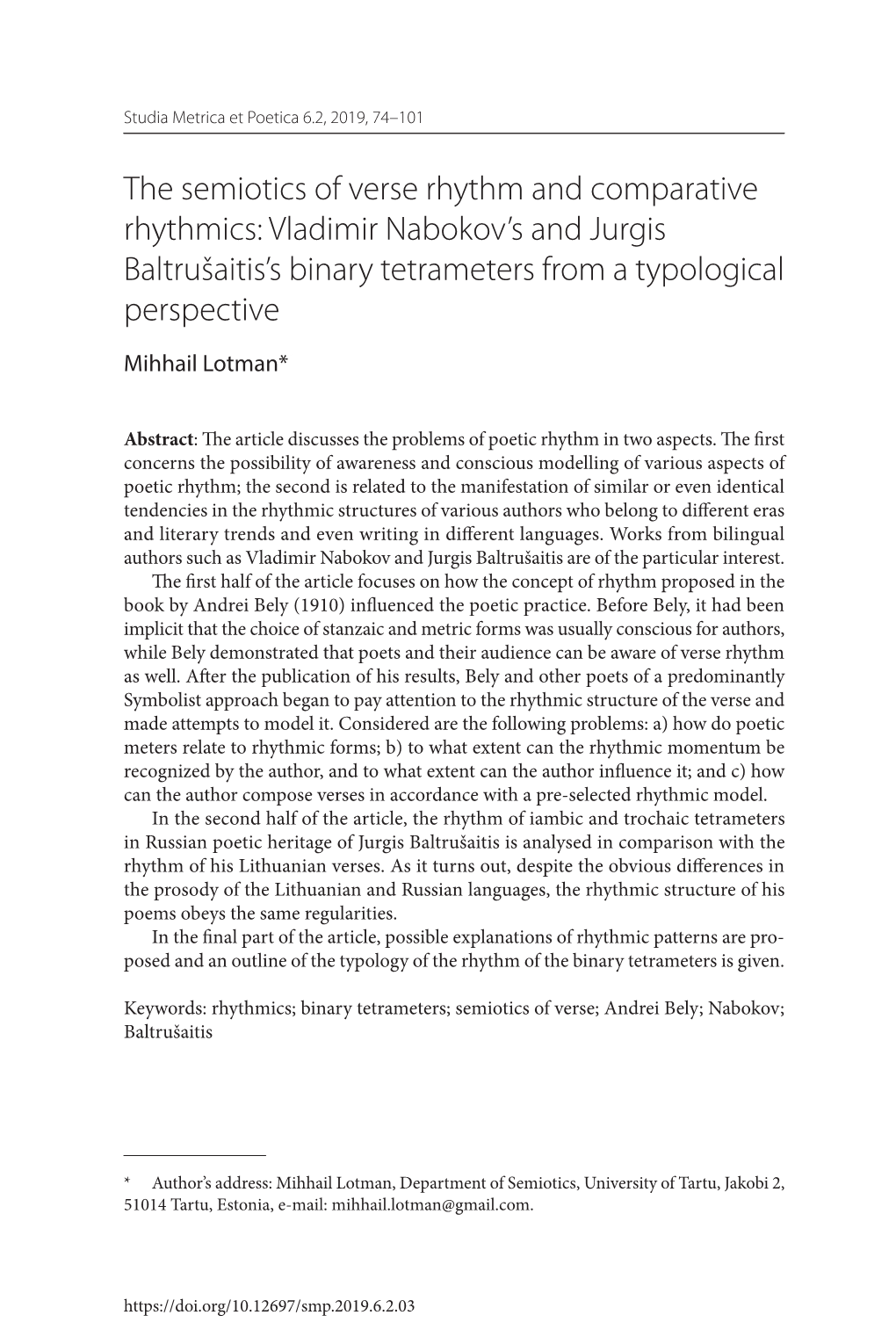 Vladimir Nabokov's and Jurgis Baltrušaitis's Binary Tetrameters Fr