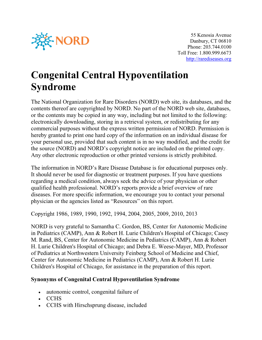 Congenital Central Hypoventilation Syndrome