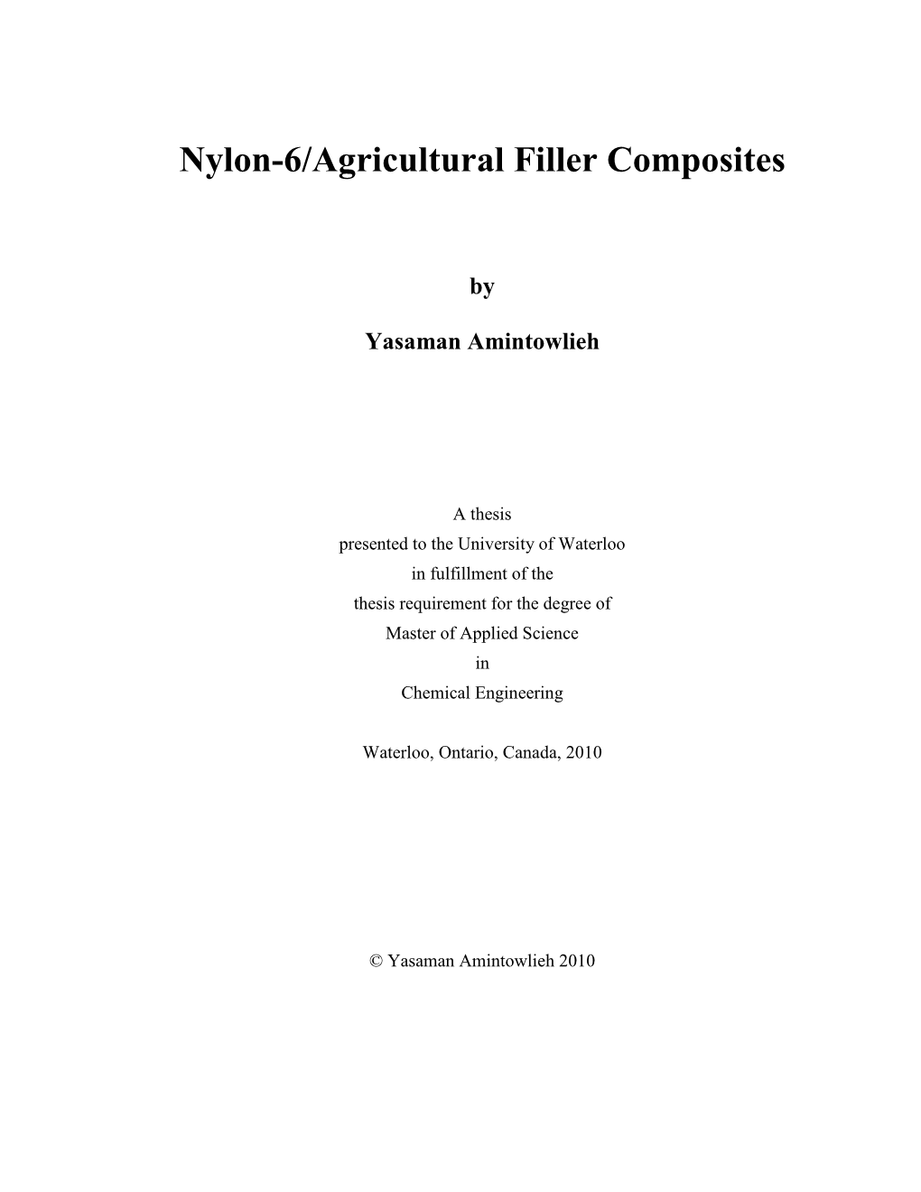 Nylon-6/Agricultural Filler Composites