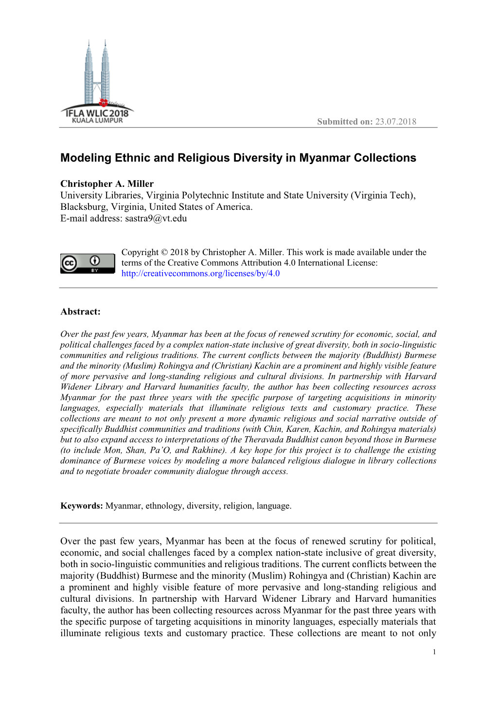 Modeling Ethnic and Religious Diversity in Myanmar Collections