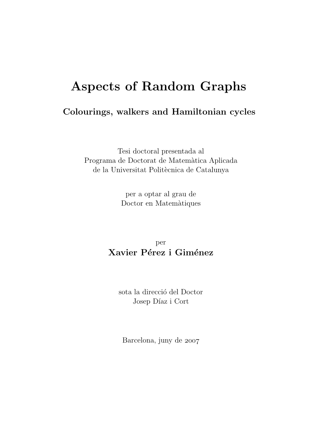 Aspects of Random Graphs