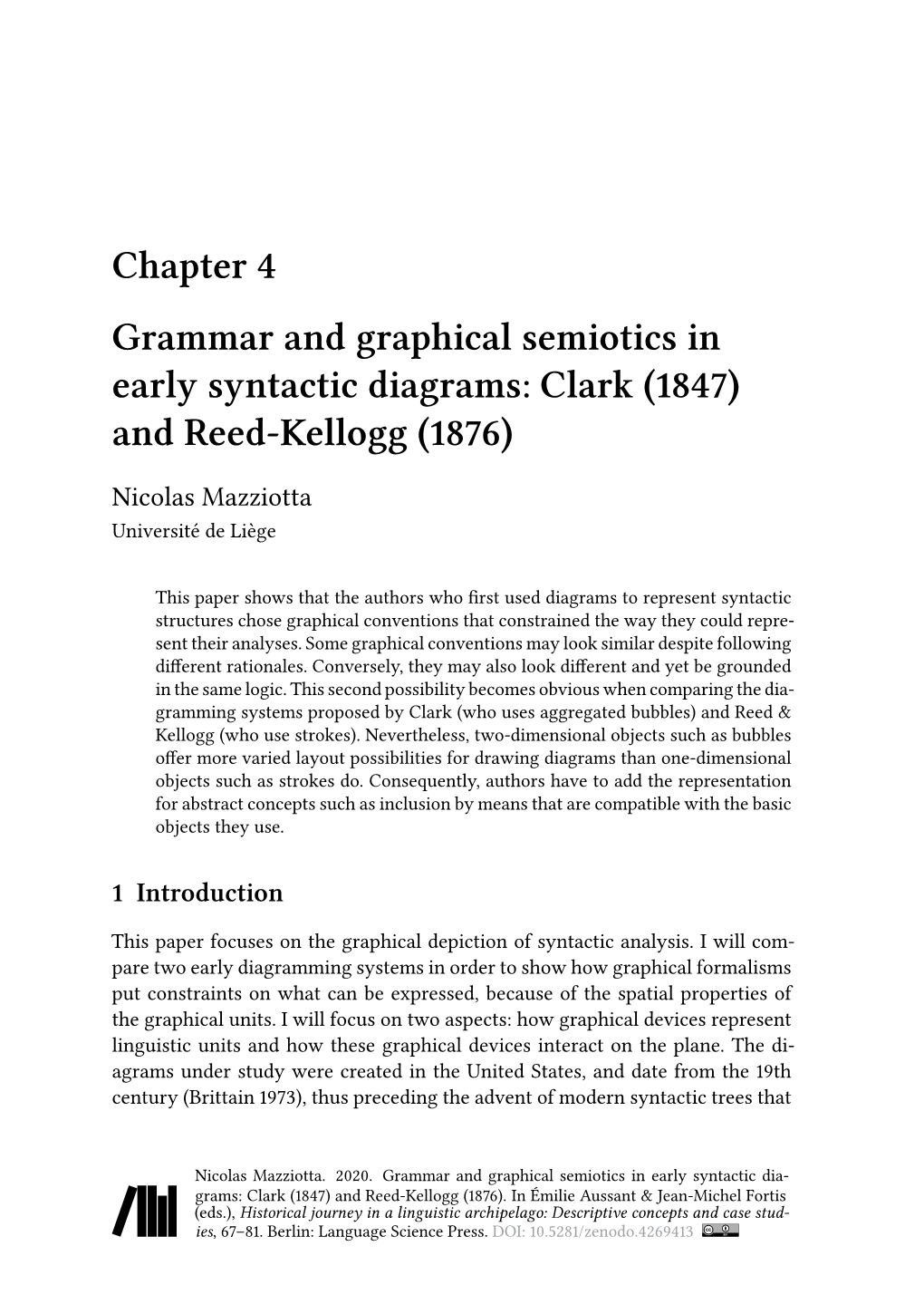 Chapter 4 Grammar and Graphical Semiotics in Early Syntactic Diagrams: Clark (1847) and Reed-Kellogg (1876)