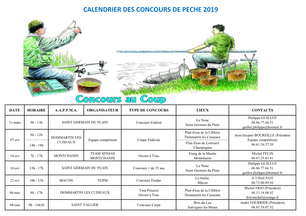 Calendrier Des Concours De Peche 2019
