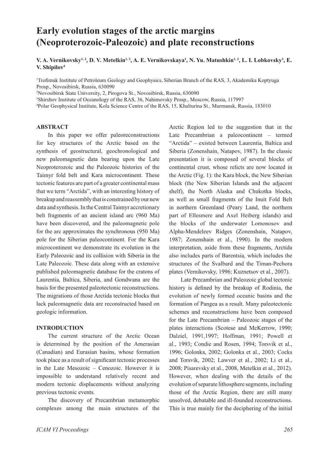 Early Evolution Stages of the Arctic Margins (Neoproterozoic-Paleozoic) and Plate Reconstructions