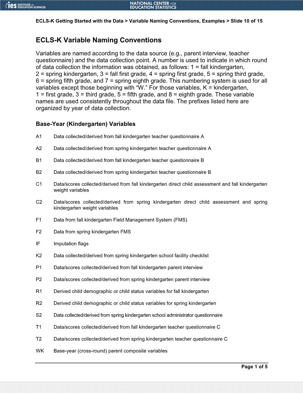 ECLS-K Variable Naming Conventions