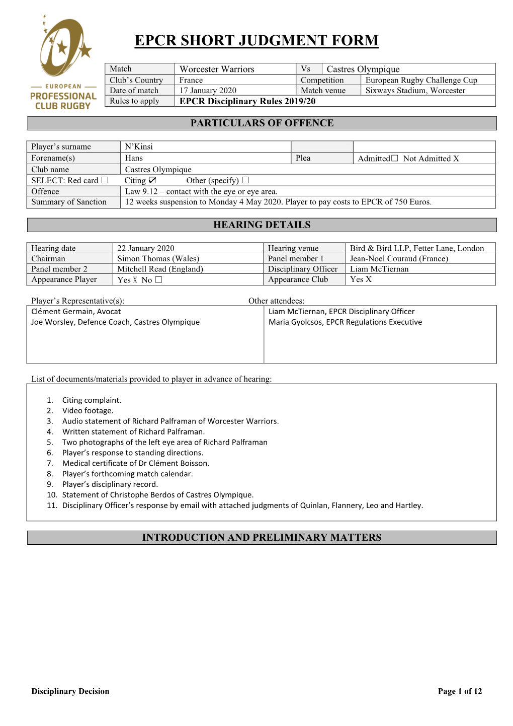 Epcr Short Judgment Form