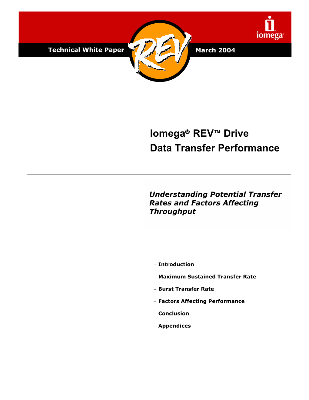 Iomega® REV™ Drive Data Transfer Performance