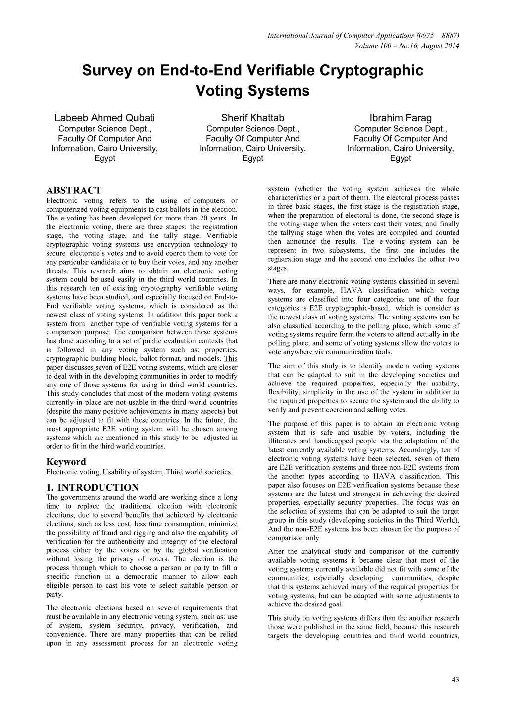 Survey on End-To-End Verifiable Cryptographic Voting Systems