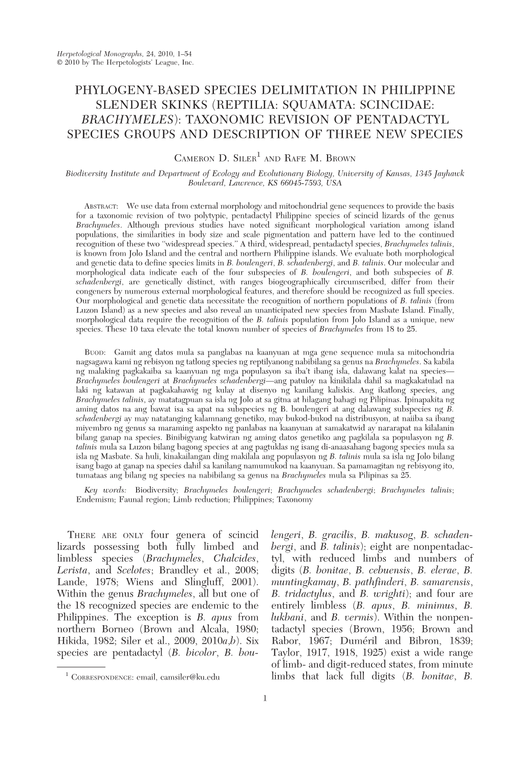 Reptilia: Squamata: Scincidae: Brachymeles): Taxonomic Revision of Pentadactyl Species Groups and Description of Three New Species