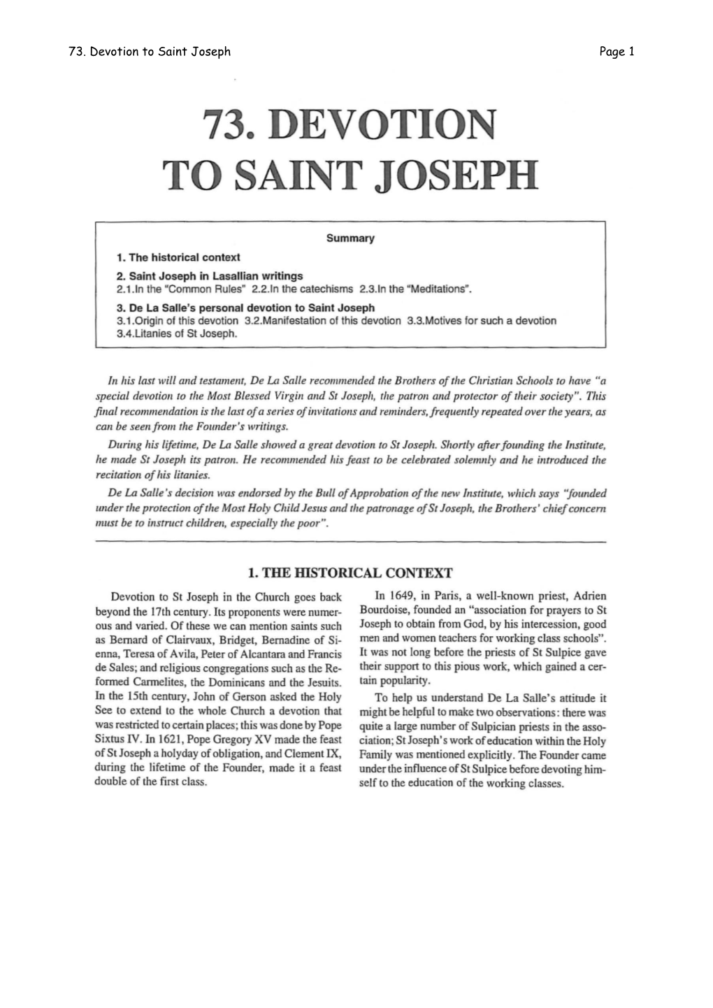 Devotion to St Joseph in the Church Goes Back in 1649, in Paris, a Well-Known Priest, Adrien Beyond the 17Th Century