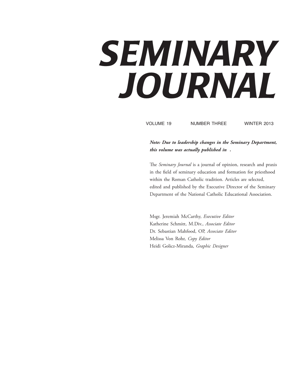 Seminary Journal 19/3 (2013)