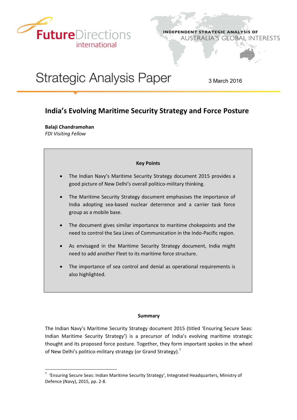 India's Evolving Maritime Security Strategy and Force Posture