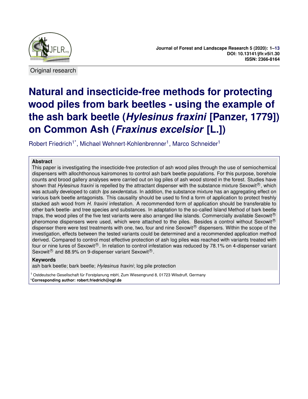 Using the Example of the Ash Bark Beetle (Hylesinus Fraxini [Panzer, 1779]) on Common Ash (Fraxinus Excelsior [L.])