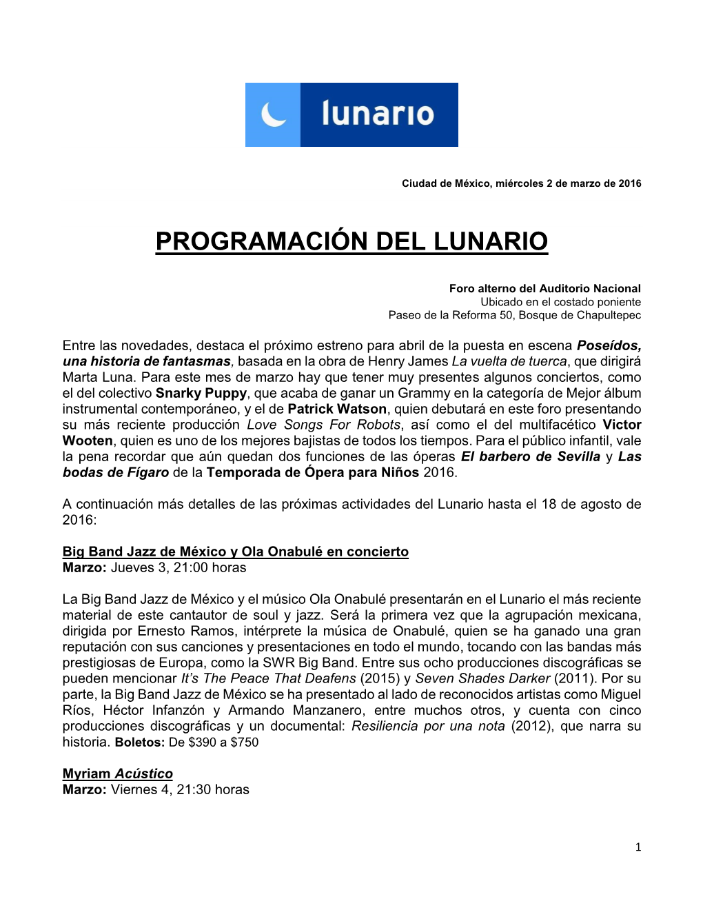 Programación Del Lunario