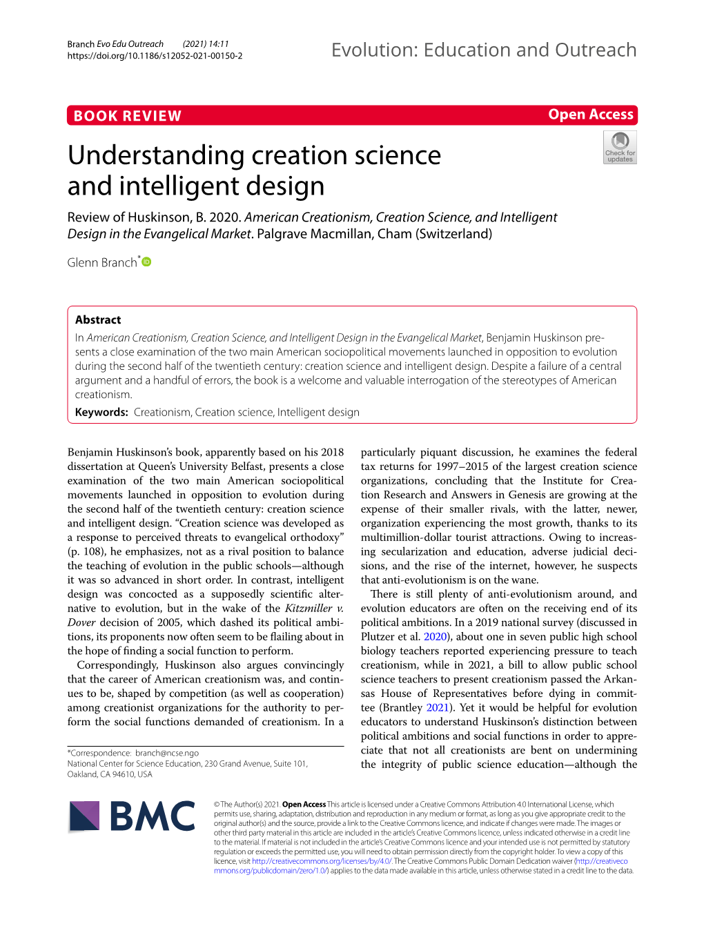 Understanding Creation Science and Intelligent Design Review of Huskinson, B