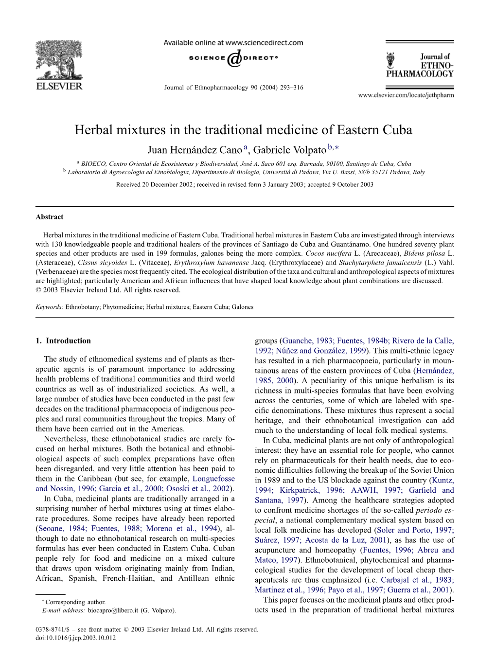 Herbal Mixtures in the Traditional Medicine of Eastern Cuba