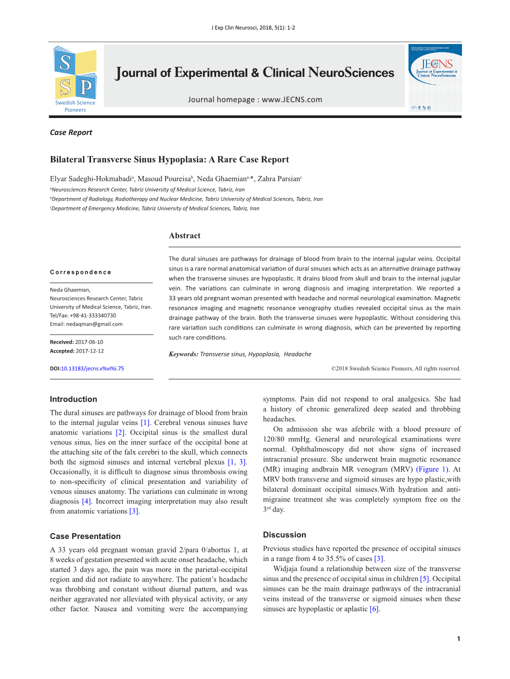 Bilateral Transverse Sinus Hypoplasia: a Rare Case Report