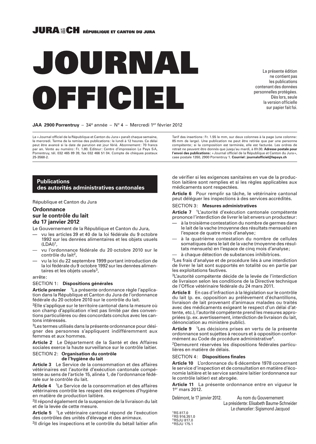 Journal Officiel No 04 Du 01.02.2012