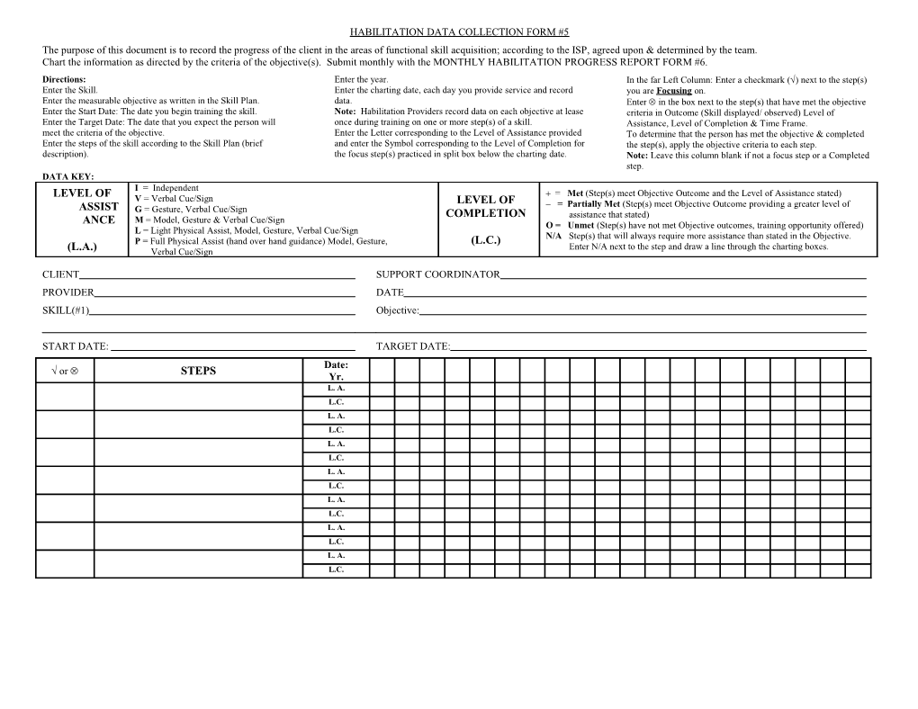 Habilitation Data Collection Form #5