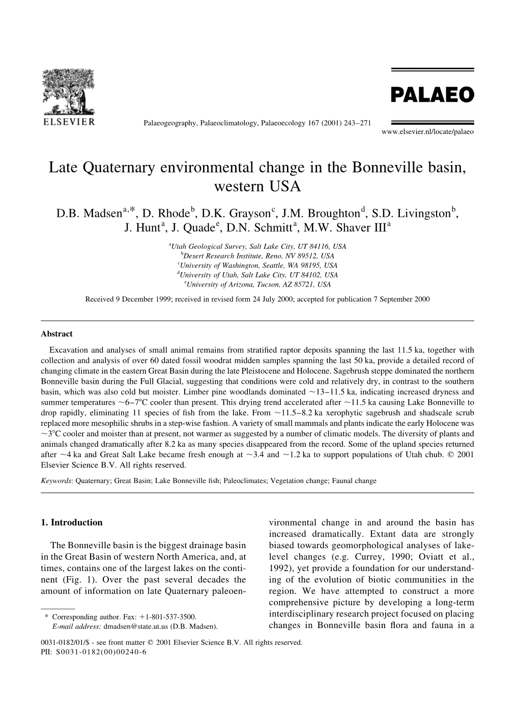 Late Quaternary Environmental Change in the Bonneville Basin, Western USA