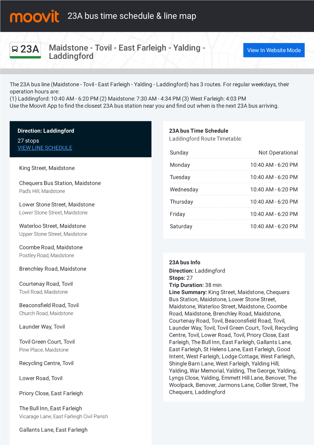 23A Bus Time Schedule & Line Route