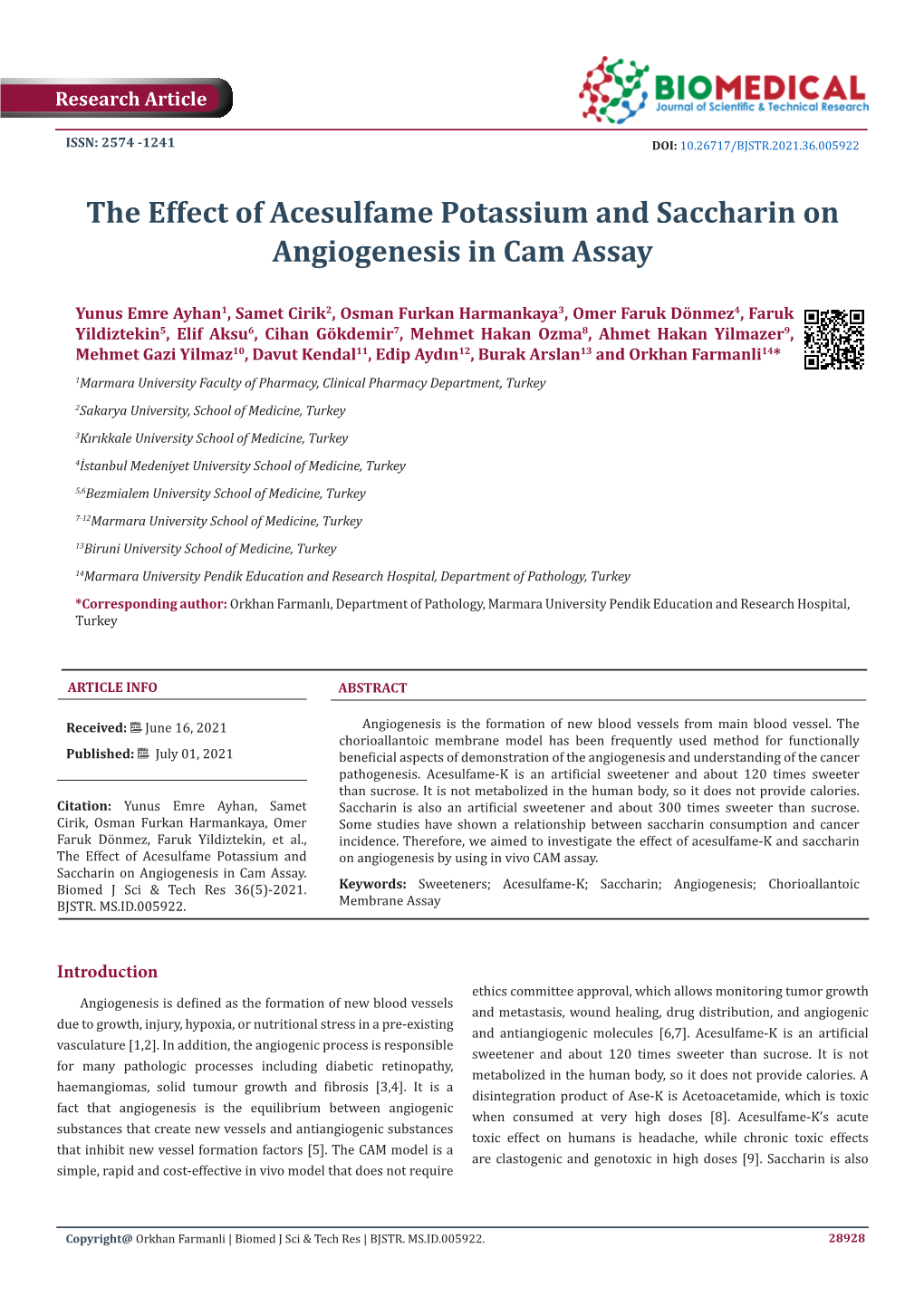 The Effect of Acesulfame Potassium and Saccharin on Angiogenesis in Cam Assay