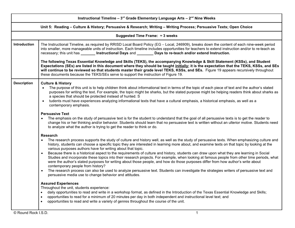 Recommended Instruction Timeline s1