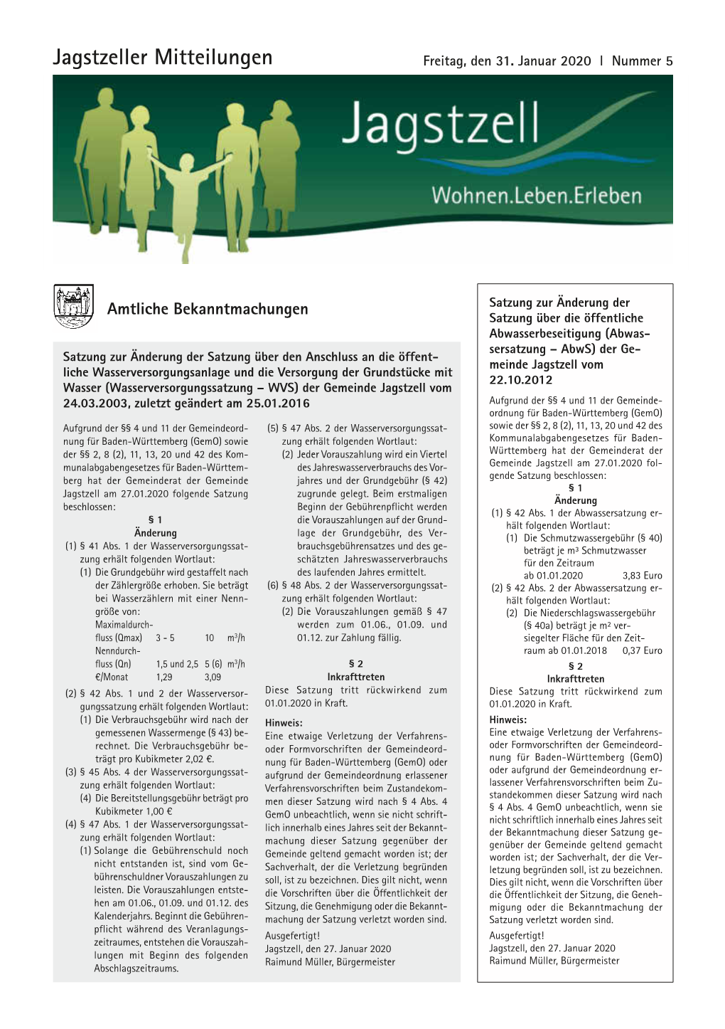 Jagstzeller Mitteilungen Freitag, Den 31