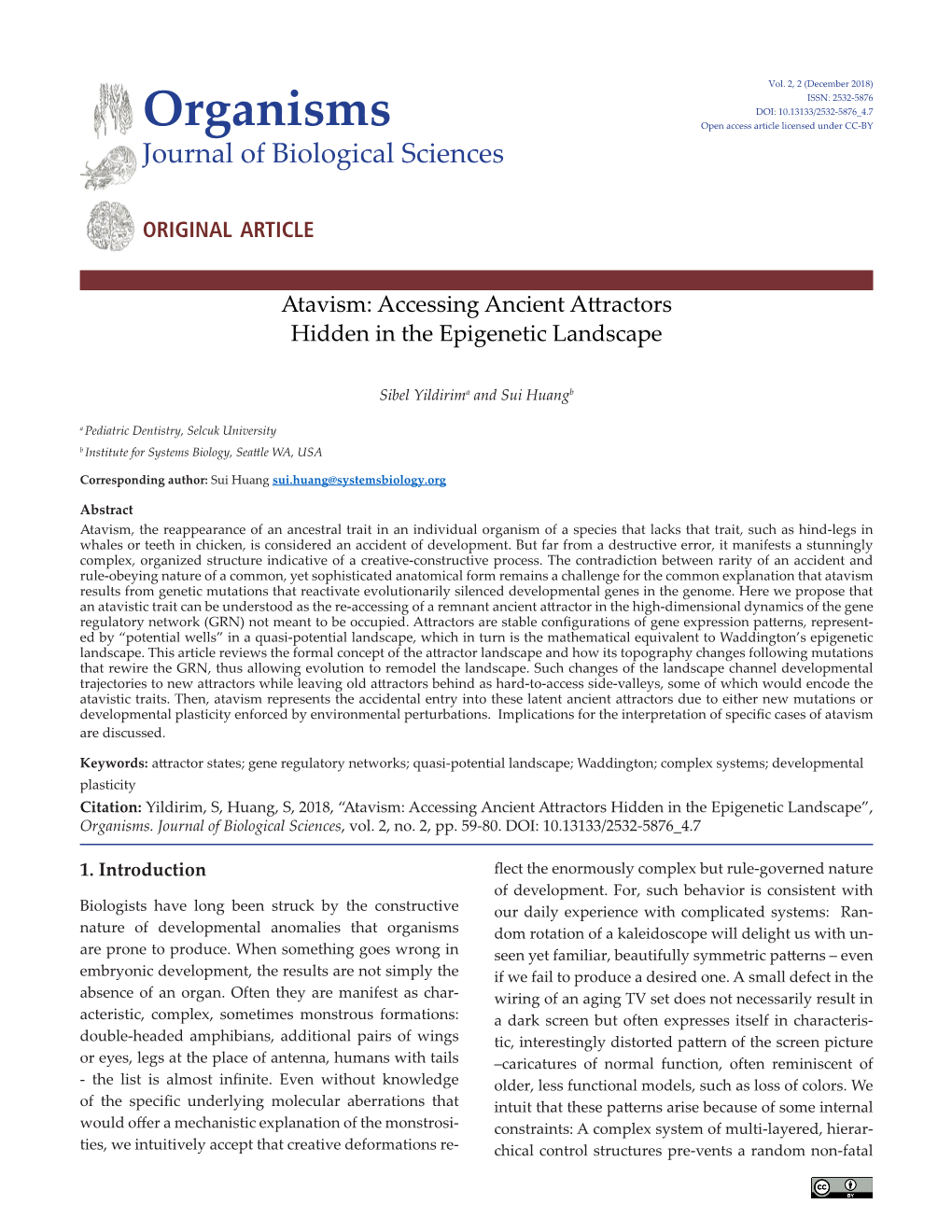 Organisms Open Access Article Licensed Under CC-BY Journal of Biological Sciences