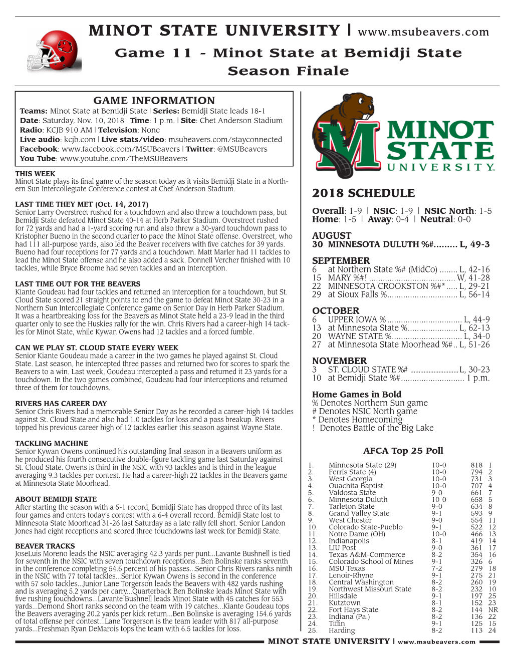 MINOT STATE UNIVERSITY | Game 11 - Minot State at Bemidji State Season Finale