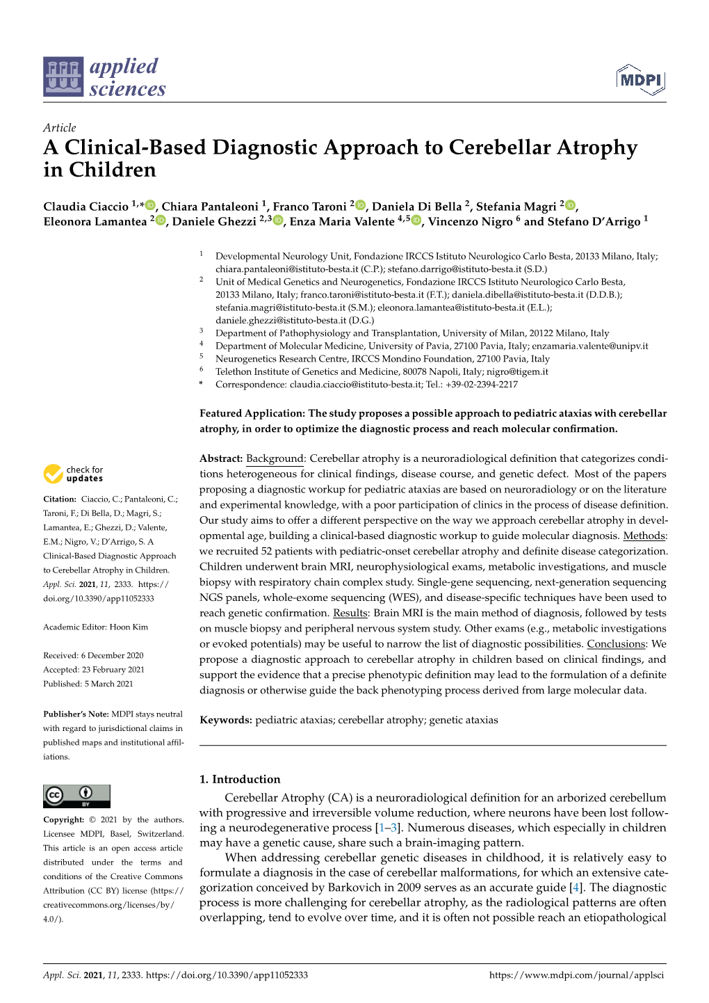 A Clinical-Based Diagnostic Approach to Cerebellar Atrophy in Children