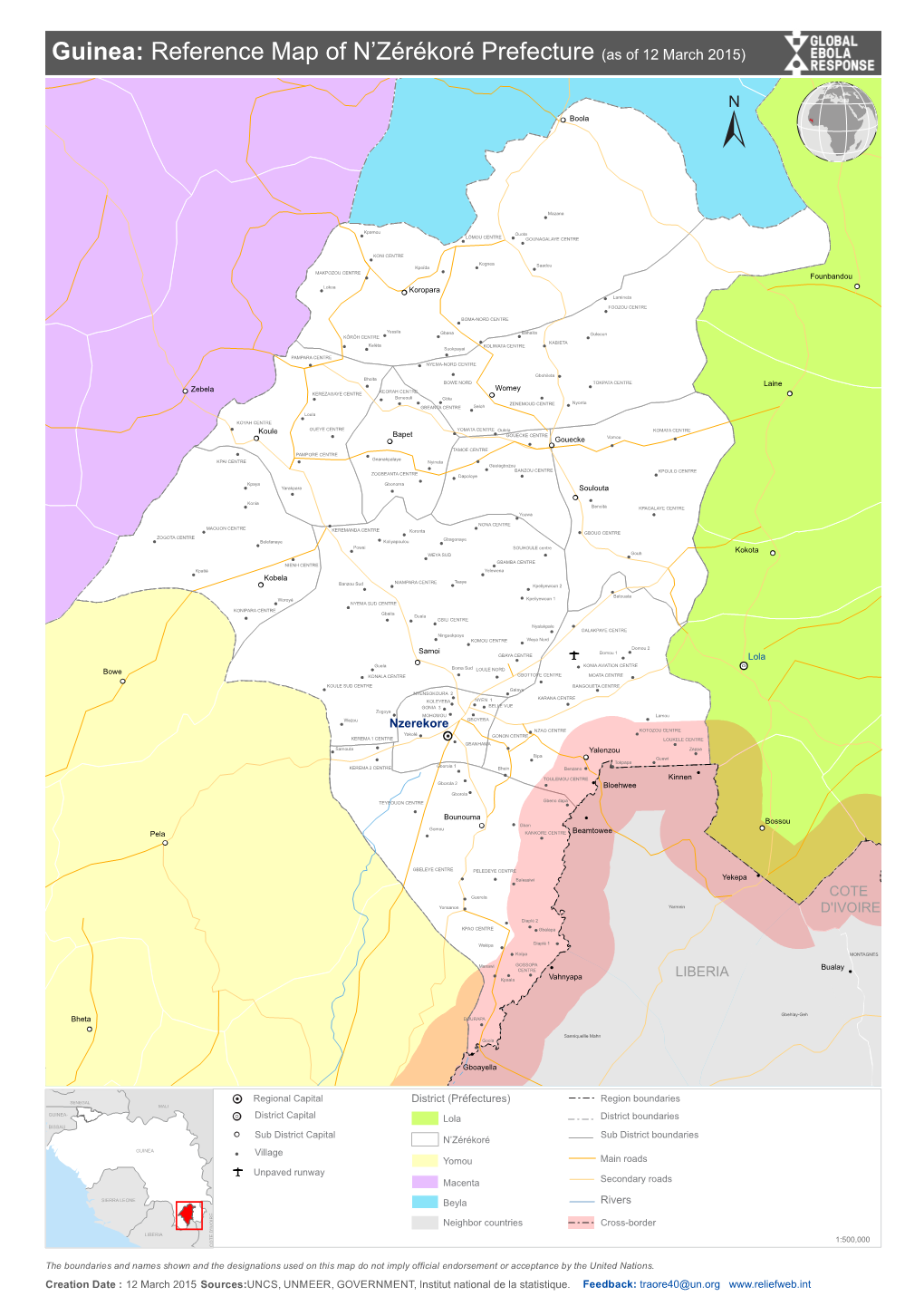 Guinea: Reference Map of N'zérékoré Prefecture