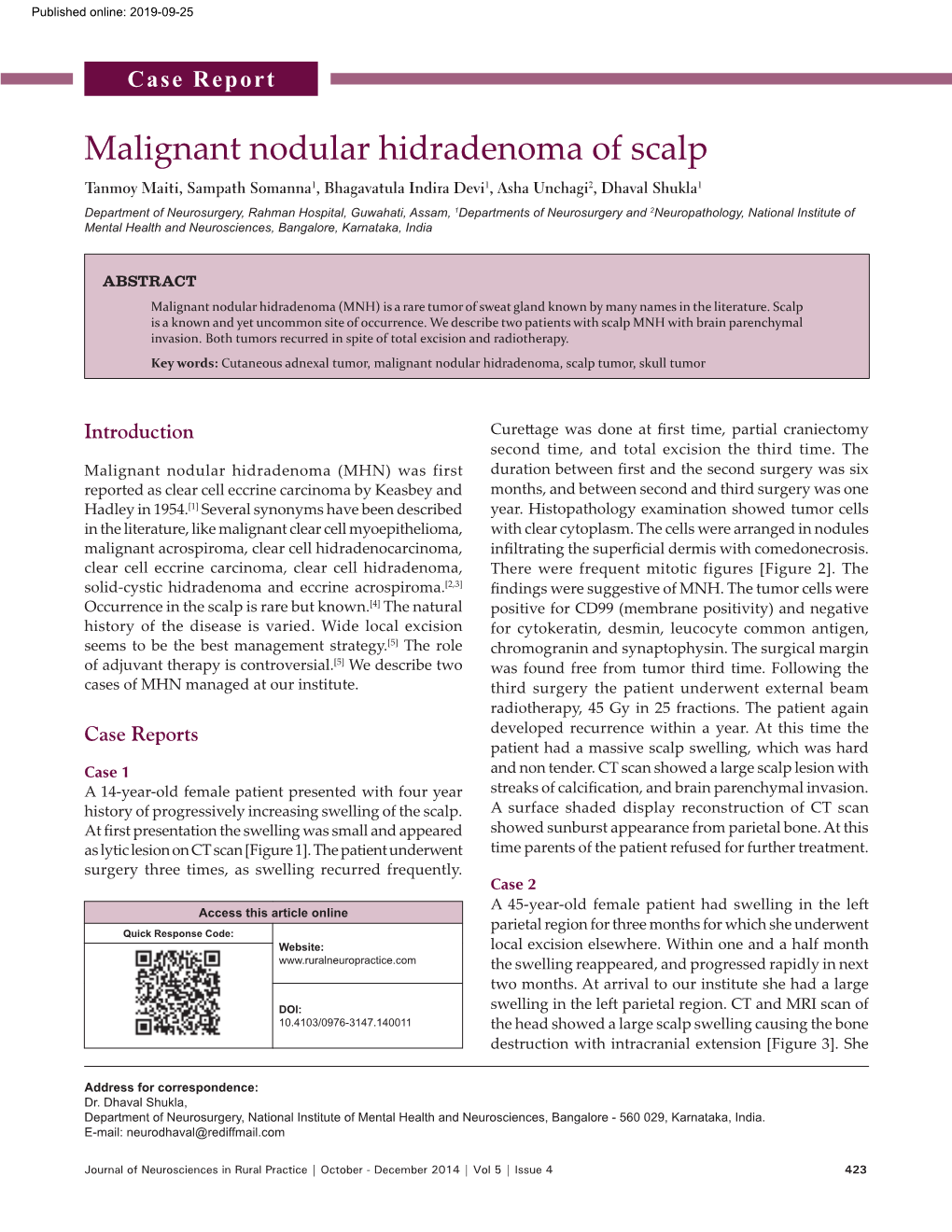 Malignant Nodular Hidradenoma of Scalp