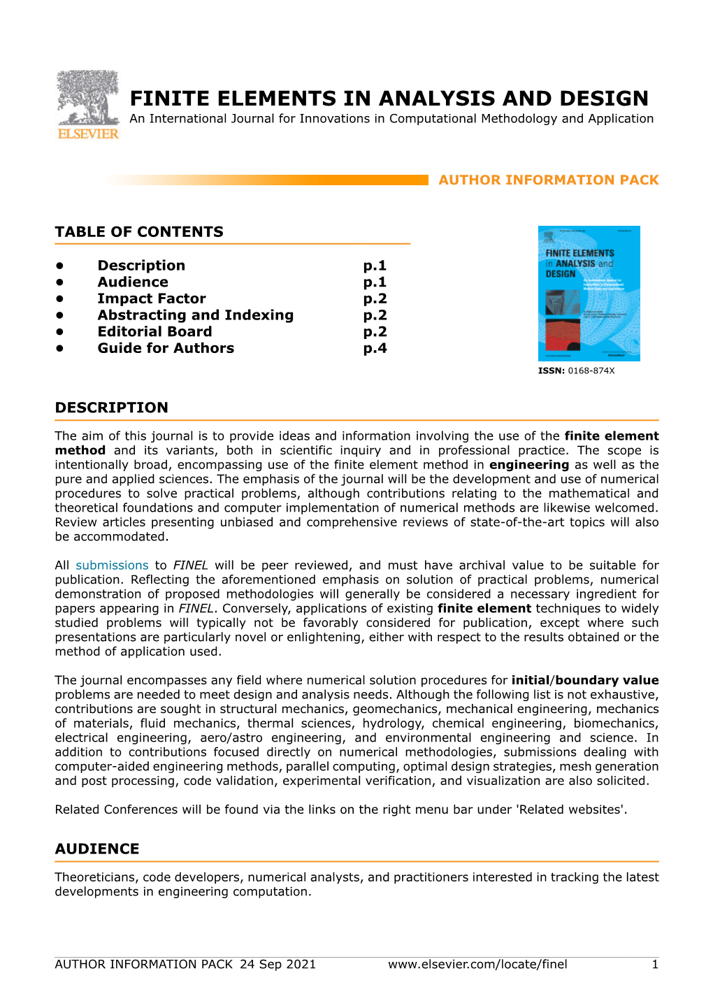 FINITE ELEMENTS in ANALYSIS and DESIGN an International Journal for Innovations in Computational Methodology and Application