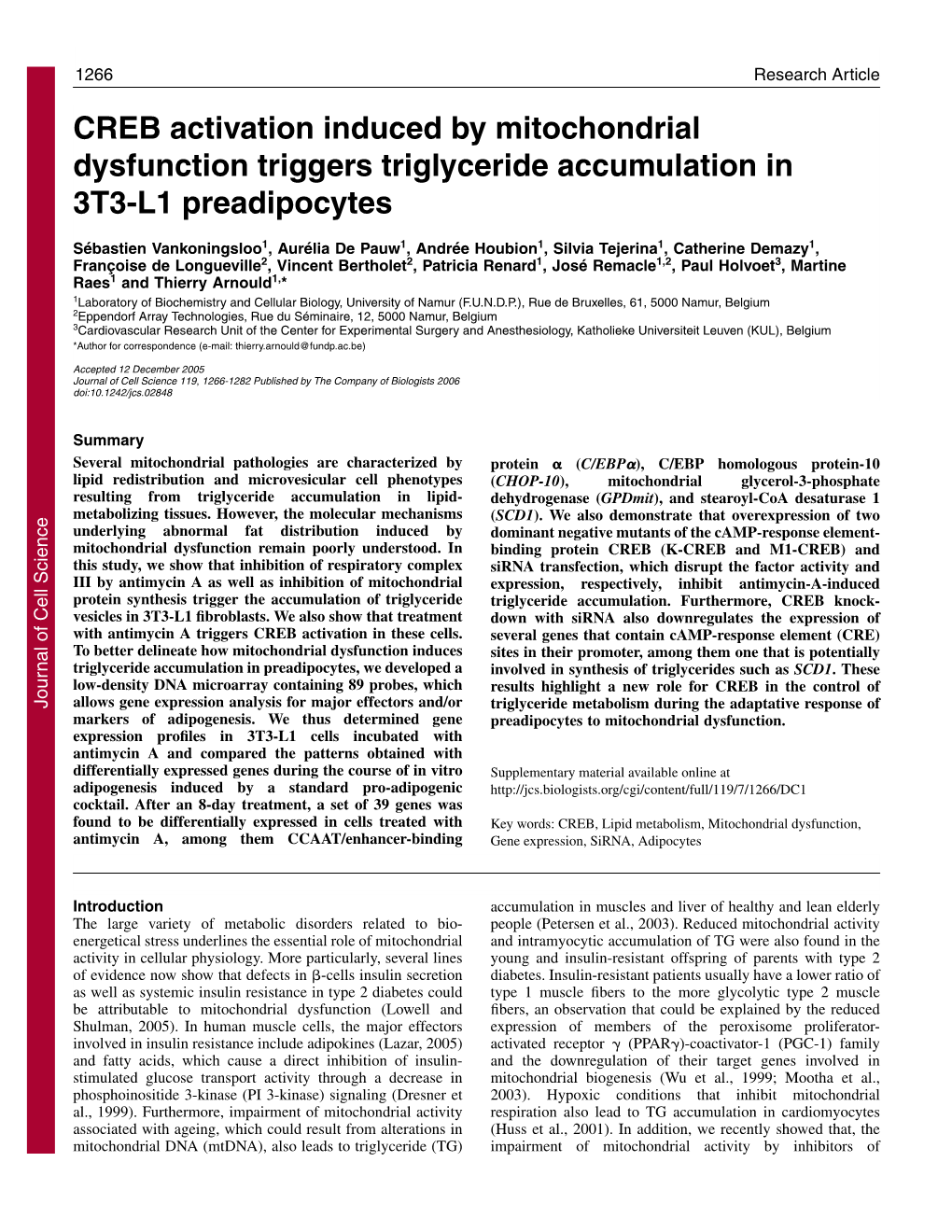 CREB Activation Induced by Mitochondrial Dysfunction Triggers Triglyceride Accumulation in 3T3-L1 Preadipocytes