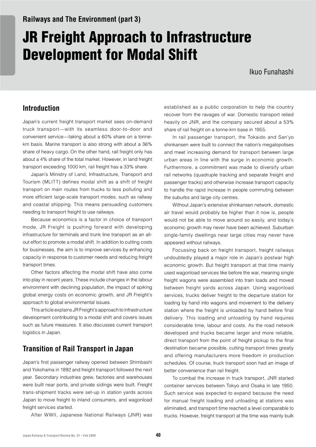 JR Freight Approach to Infrastructure Development for Modal Shift Ikuo Funahashi