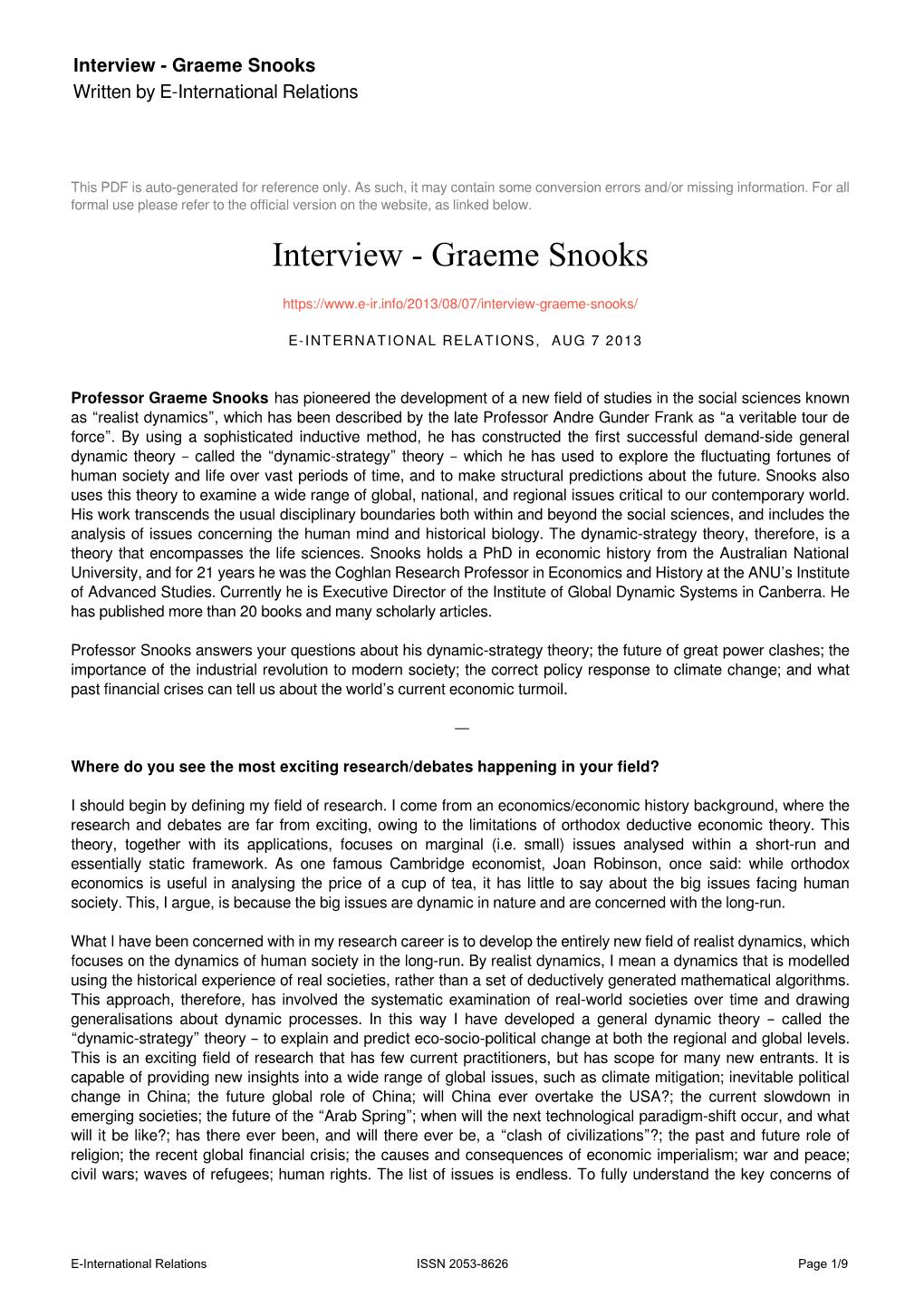 Graeme Snooks Written by E-International Relations
