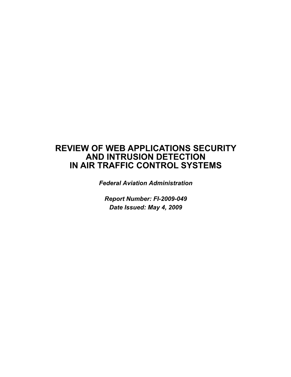 FAA Web Applications Security and Intrusion Detection in Air Traffic