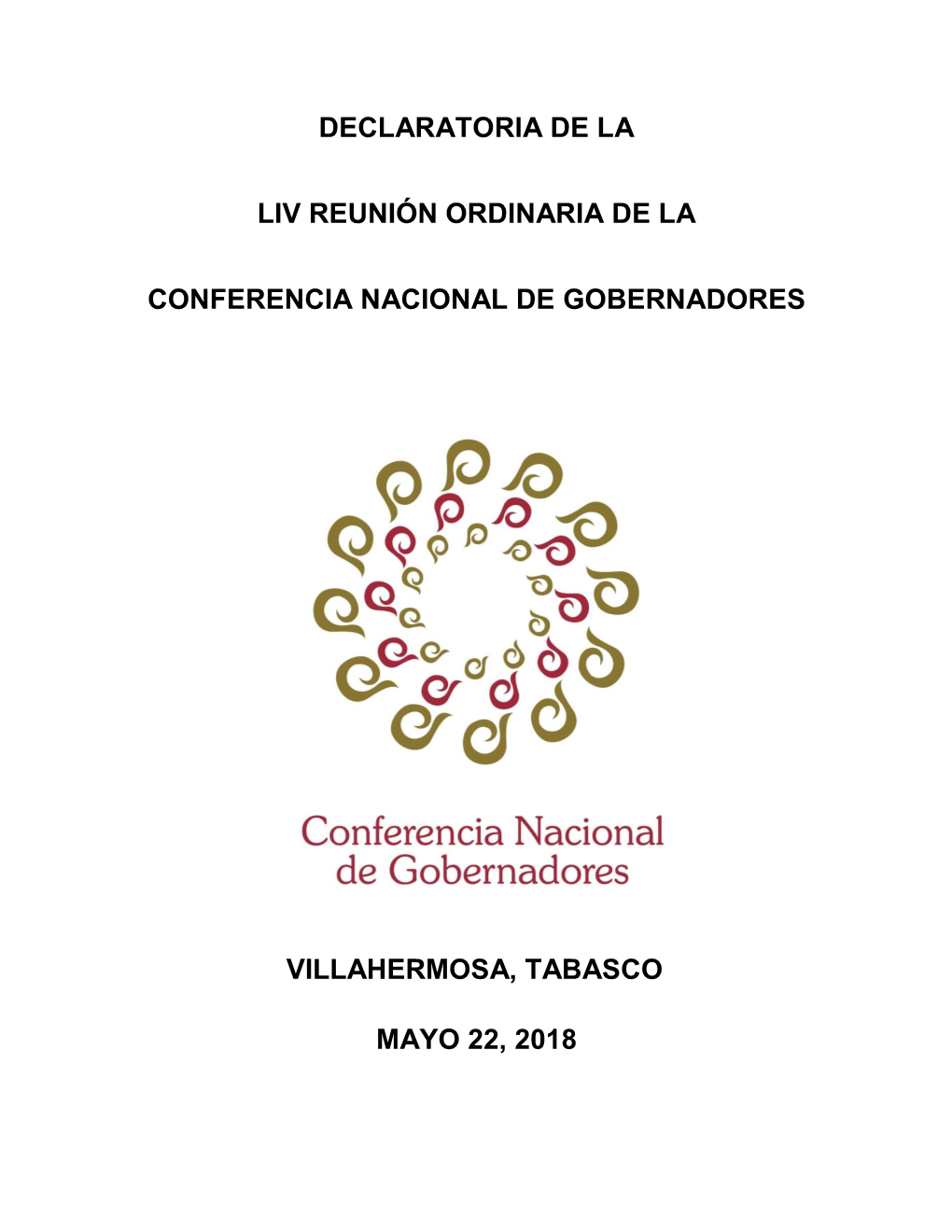 Declaratoria De La Liv Reunión Ordinaria De La Conferencia Nacional De Gobernadores