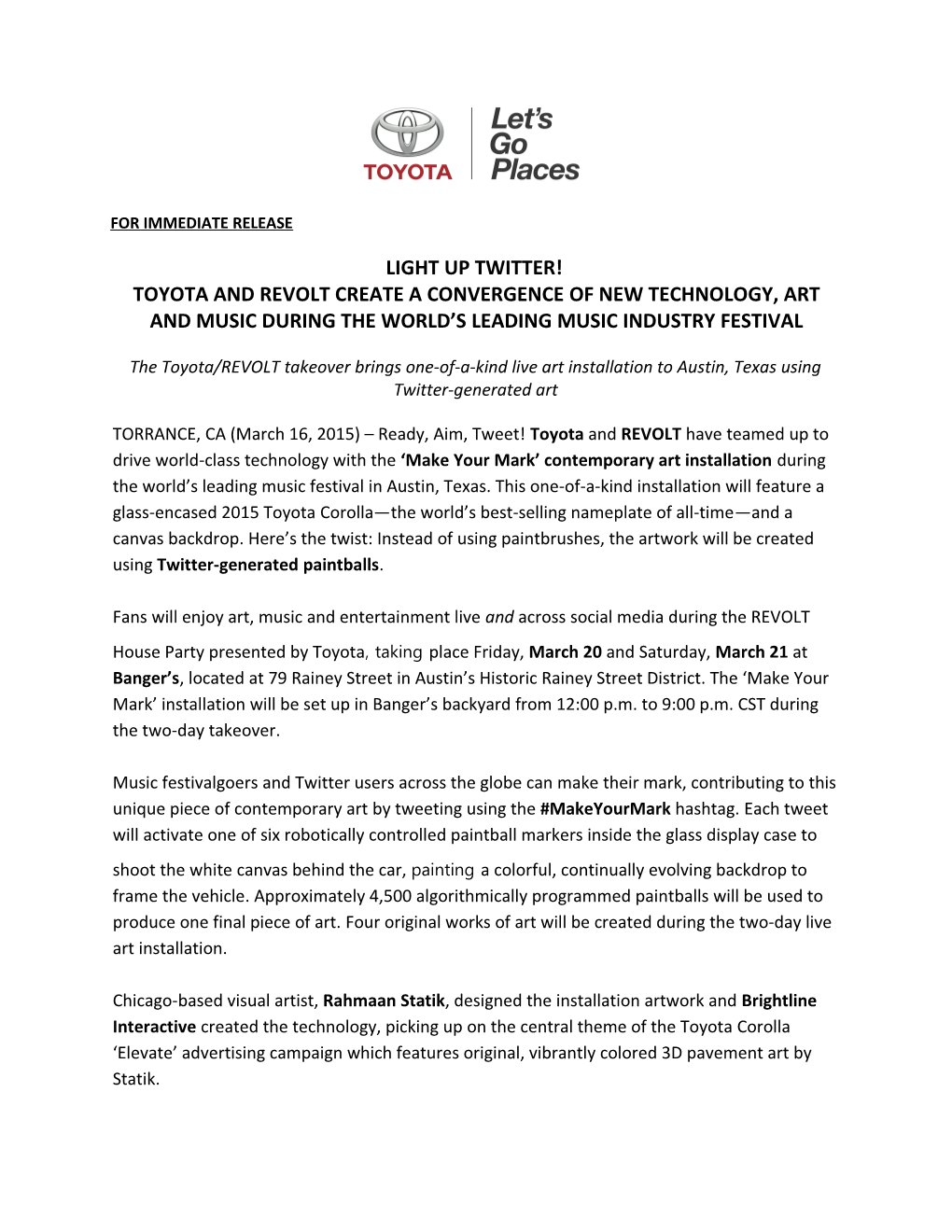 Toyota/REVOLT Make Your Mark Press Release - Page 2 of 2