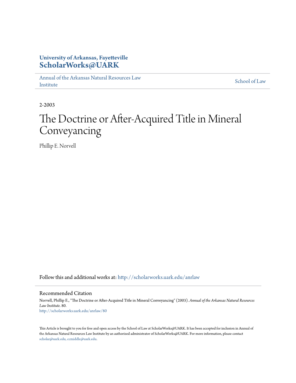 The Doctrine Or After-Acquired Title in Mineral Conveyancing